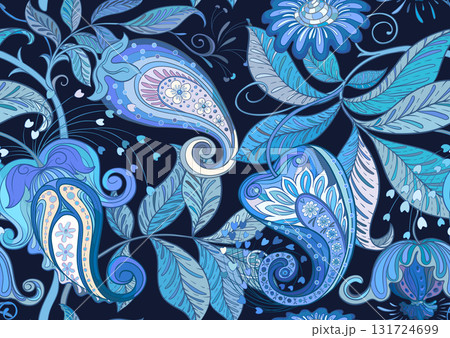 Fantasy flowers in retro, vintage, jacobean embroidery style. Fantasy flowers in retro, vintage, jacobean embroidery style. 131724699