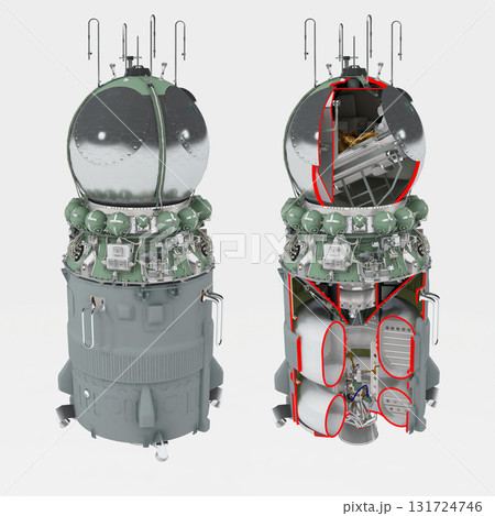 Spacecraft Vostok-1 cutaway isolated on white 131724746