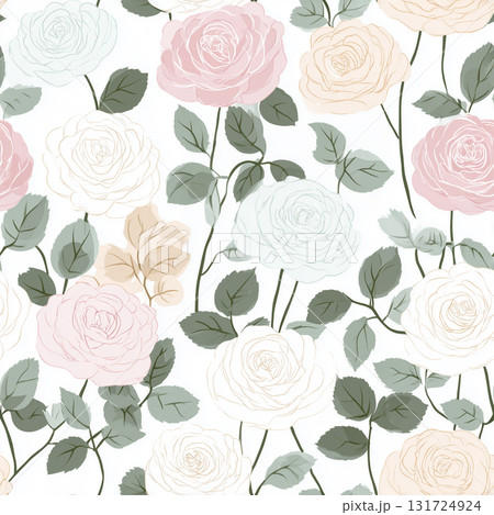 パステルカラーのバラのシームレスパターン 131724924