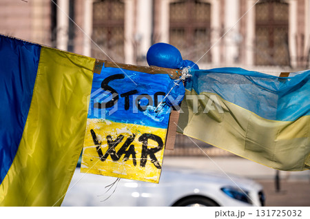 Posters, protest against the Russian invasion in Ukraine at the Russian Embassy in Riga, Latvia Posters, protest against the Russian invasion in Ukraine at the Russian Embassy in Riga, Latvia 131725032
