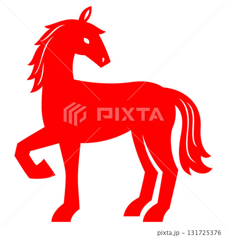 切り絵風の赤い馬のシルエットのイラスト 切り絵風の赤い馬のシルエットのイラスト 131725376