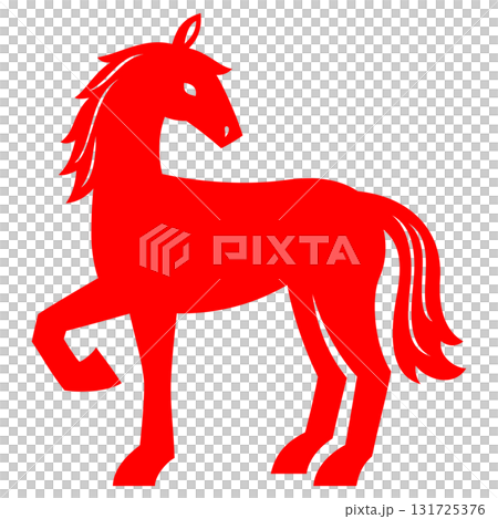 切り絵風の赤い馬のシルエットのイラスト 切り絵風の赤い馬のシルエットのイラスト 131725376