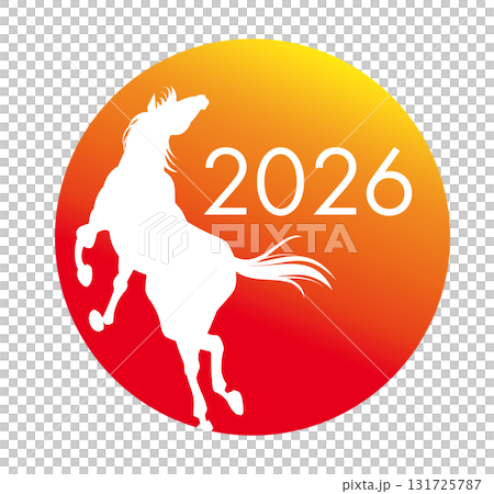 2026年の年賀素材、跳ねる馬のシルエット、新年のイメージイラスト 2026年の年賀素材、跳ねる馬のシルエット、新年のイメージイラスト 131725787