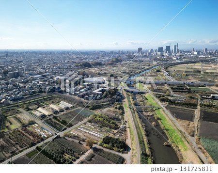 空撮「埼玉県」秋の見沼田んぼの風景　さいたま市 131725811