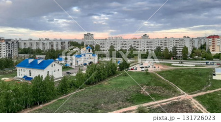 Panorama of an urban area with a church in the foreground. Ulyanovsk. Russia Panorama of an urban area with a church in the foreground. Ulyanovsk. Russia 131726023