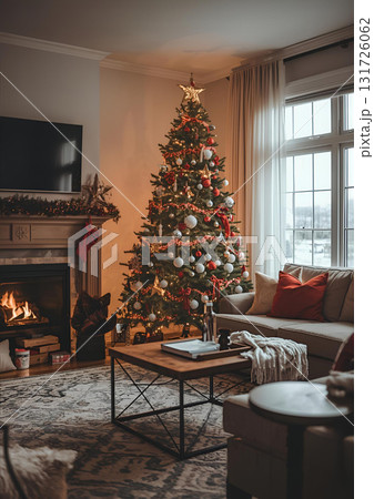 リビングに飾られたクリスマスツリー リビングに飾られたクリスマスツリー 131726062