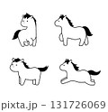 かわいい馬のイラストセット　白黒 131726069