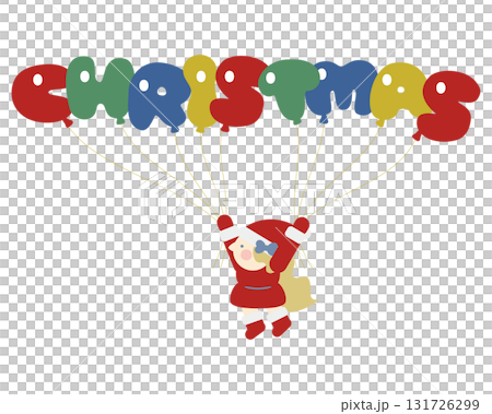 可愛的女孩聖誕老人帶著聖誕氣球飛翔 131726299