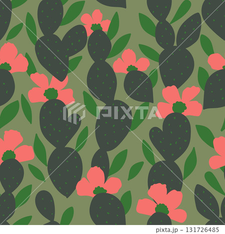 seamless cute prickly pear cactus print pattern background. Vector illustration 131726485