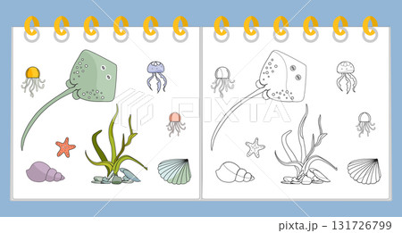 Coloring book Underwater Seabed Ocean Sea habitat Coloring book Underwater Seabed Ocean Sea habitat 131726799