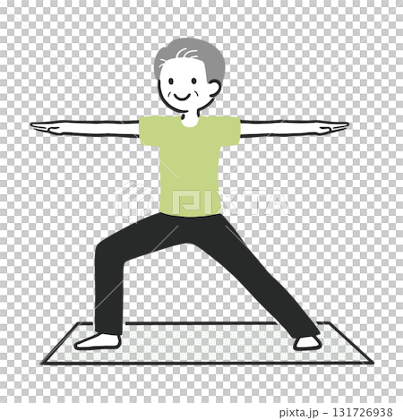 做瑜珈戰士姿勢的老人 — 健康積極的生活方式 做瑜珈戰士姿勢的老人 — 健康積極的生活方式 131726938