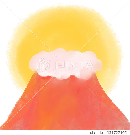 赤い富士山の水彩風デフォルメイラスト 131727165