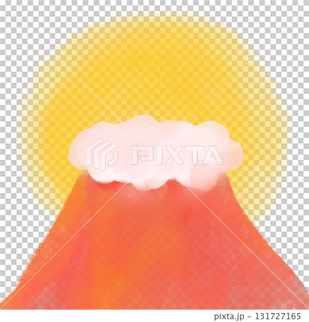 赤い富士山の水彩風デフォルメイラスト 131727165