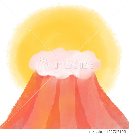 赤い富士山の水彩風デフォルメイラスト 赤い富士山の水彩風デフォルメイラスト 131727166