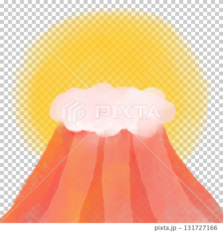 赤い富士山の水彩風デフォルメイラスト 赤い富士山の水彩風デフォルメイラスト 131727166