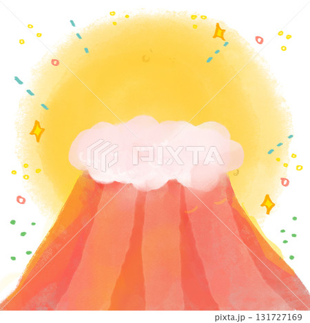 赤い富士山の水彩風デフォルメイラスト 131727169