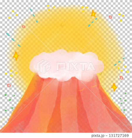 赤い富士山の水彩風デフォルメイラスト 131727169