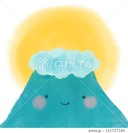 青い富士山の水彩風デフォルメイラスト 青い富士山の水彩風デフォルメイラスト 131727184