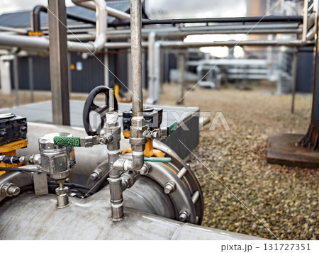 Modern Biogas Plant Facility in Denmark with Industrial Pipes and valves 131727351