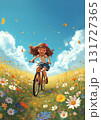 美しい花畑で自転車に乗る女の子 131727365