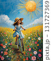 美しい花畑で自転車に乗る女の子 131727369