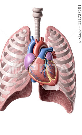 Heart in Thoracic Cavity with Anatomical Context 131727501