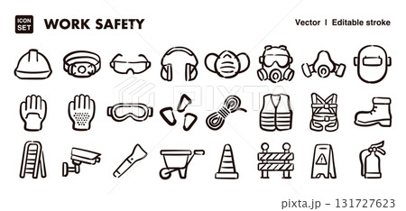 仕事の安全道具の手描きアイコンイラストセット　EPS版は線の太さ等編集可能 131727623