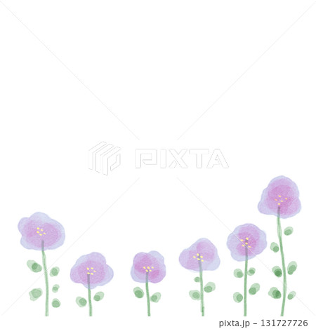 シンプルな紫のお花の水彩フレーム 131727726