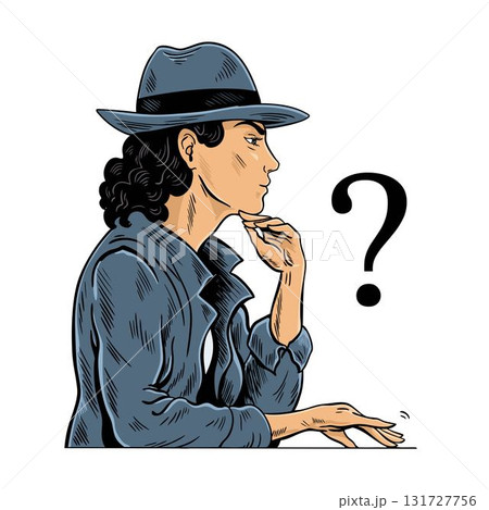 Female detective thinking with question mark pop art vector 131727756