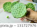 Hand Holding Fresh Lotus Seed Pods for Snack 131727976
