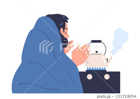 Freezing Man Character Wearing Warm Blanket Trembling Feeling Cold Vector Illustration Freezing Man Character Wearing Warm Blanket Trembling Feeling Cold Vector Illustration 131728054