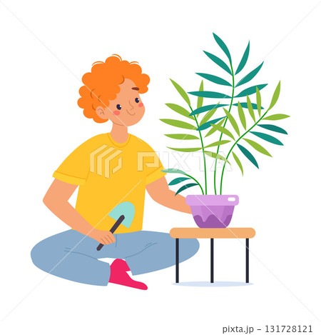 Man Character Enjoy Plant Cultivation and Gardening Vector Illustration Man Character Enjoy Plant Cultivation and Gardening Vector Illustration 131728121