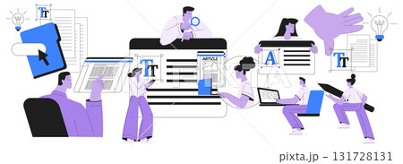 People Work with Text Editing and Writing Article Vector Set 131728131