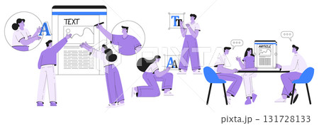 People Work with Text Editing and Writing Article Vector Set 131728133