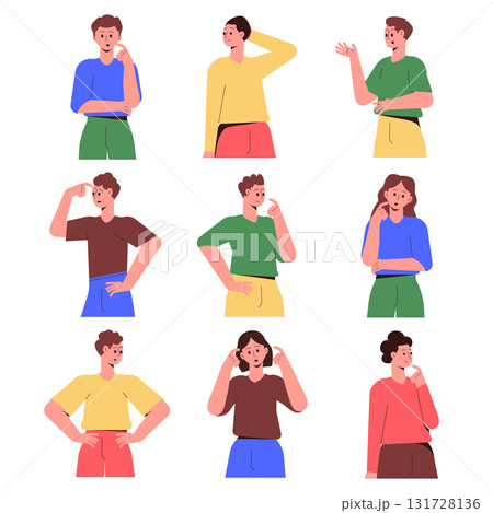 Thoughtful People Thinking Try to Solve Problem Vector Set 131728136