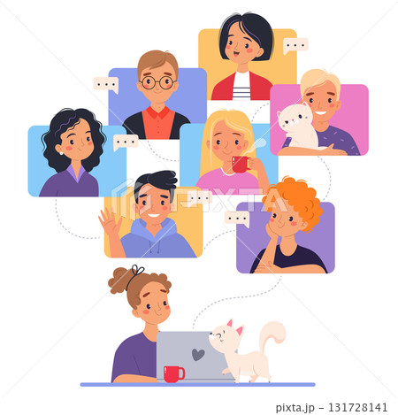 People Online Have Distant Network Meeting and Communication Vector Illustration 131728141