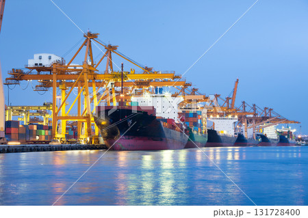 Crane and cargo ship at port in Bangkok City of Thailand. 131728400