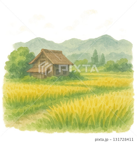 黄金色の田園と古民家|実りの季節 黄金色の田園と古民家|実りの季節 131728411