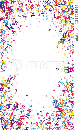 Falling letters of English language. Colorful childish flying characters of Latin alphabet. Foreign languages study concept. Back to school banner on white background. 131729345