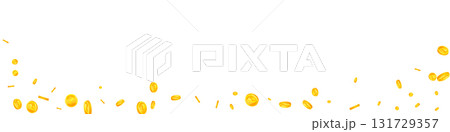 Indian rupee coins falling. Scattered gold INR coins. India money. Great business success concept. Panoramic vector illustration. Indian rupee coins falling. Scattered gold INR coins. India money. Great business success concept. Panoramic vector illustration. 131729357