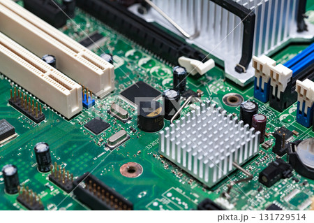 Closeup shot of modern motherboard or videocard Closeup shot of modern motherboard or videocard 131729514
