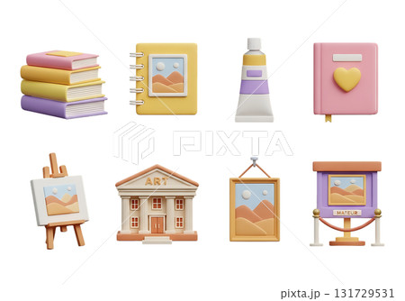 Art And Education Icons With Books Easel Art Gallery And Paint Tube learning symbols isolated on a transparent background 131729531