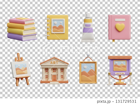 Art And Education Icons With Books Easel Art Gallery And Paint Tube learning symbols isolated on a transparent background 131729531