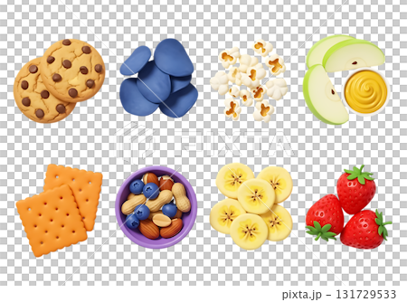 Assortment of 3D Rendered Snacks and Treats on White Background food cookie isolated on a transparent background 131729533