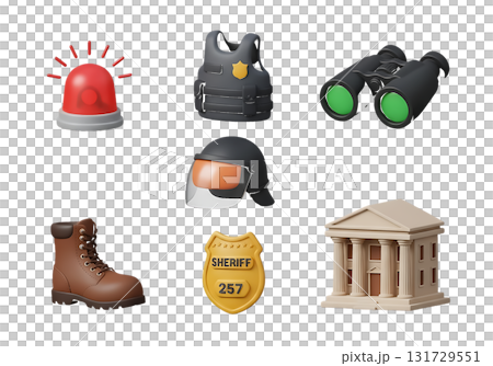 Security and Law Enforcement Themed 3D Icons on White Background police sheriff isolated on a transparent background 131729551