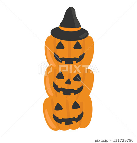 三段ジャックオーランタン　かぼちゃ　ハロウィン　イラスト 131729780