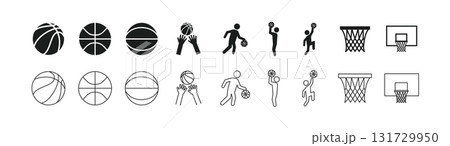 バスケットボールのアイコンセット,バスケットボール選手のピクトグラム バスケットボールのアイコンセット,バスケットボール選手のピクトグラム 131729950