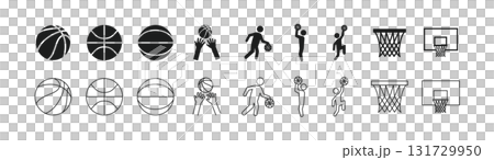 バスケットボールのアイコンセット,バスケットボール選手のピクトグラム バスケットボールのアイコンセット,バスケットボール選手のピクトグラム 131729950