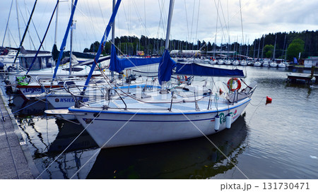 Wilkasy, Poland. 24 August 2025. Marina Wilkasy and boats moored above lake Niegocin near Gizycko. 131730471