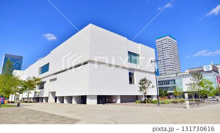 Warsaw, Poland. 15 August 2025. Building of the Museum of Modern Art. Urban cityscape and modern architecture background. Warsaw, Poland. 15 August 2025. Building of the Museum of Modern Art. Urban cityscape and modern architecture background. 131730616